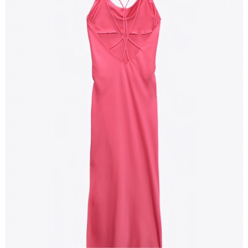 ZARA Pink SATIN LINGERIE STYLE DRESS NWT - Picture 4 of 7